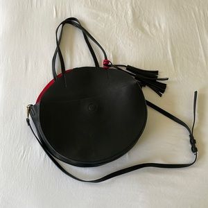 Anthropologie Black Bag with red interior and detachable wristlet